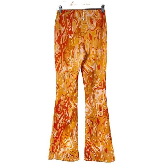 Zara Orange Swirl Retro Jacquard Knit Flare Pants Orange Womens Size S Small - Picture 3 of 9